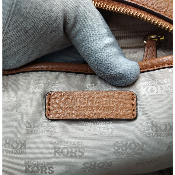 Michael Kors Tan Brown Pebbled Leather Pocket Zip Around Backpack - Picture 12 of 16